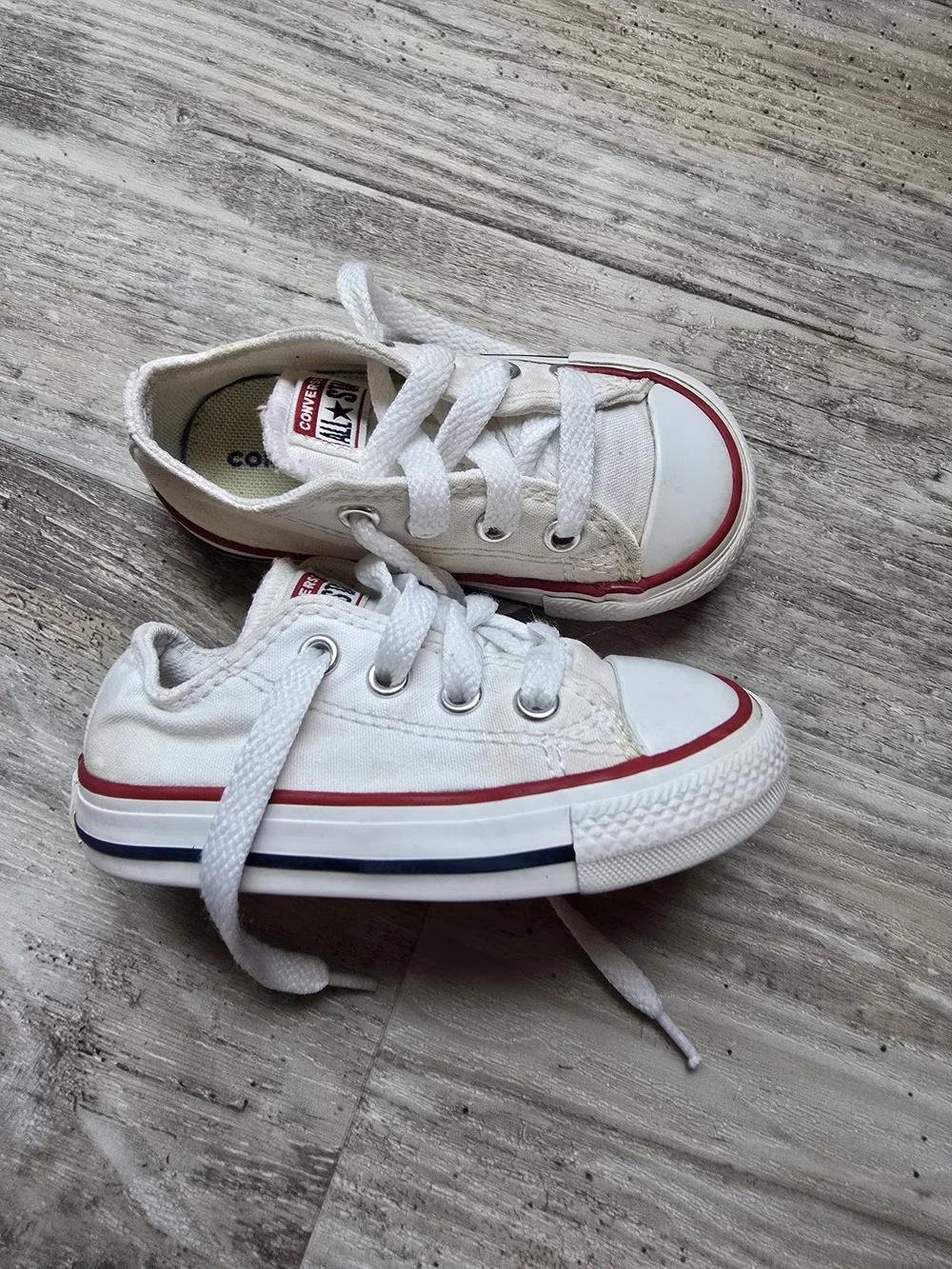 Converse Kids White Low Top Sneakers with Red & Navy Trim